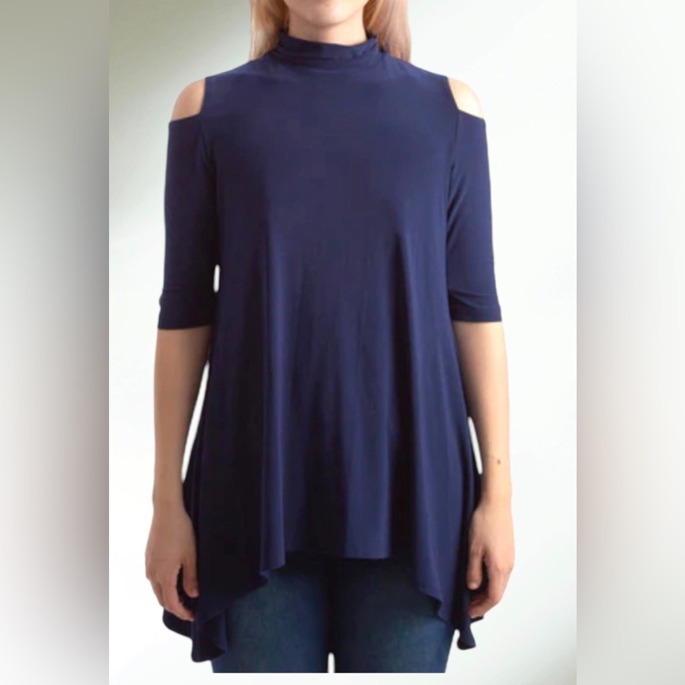Clara Sun Woo Navy Blue Cold Shoulder Top Size X-Small EUC